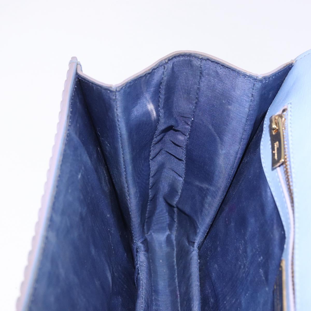 Salvatore Ferragamo Vala Chain Shoulder Bag Leather Blue Gold Auth BA14158