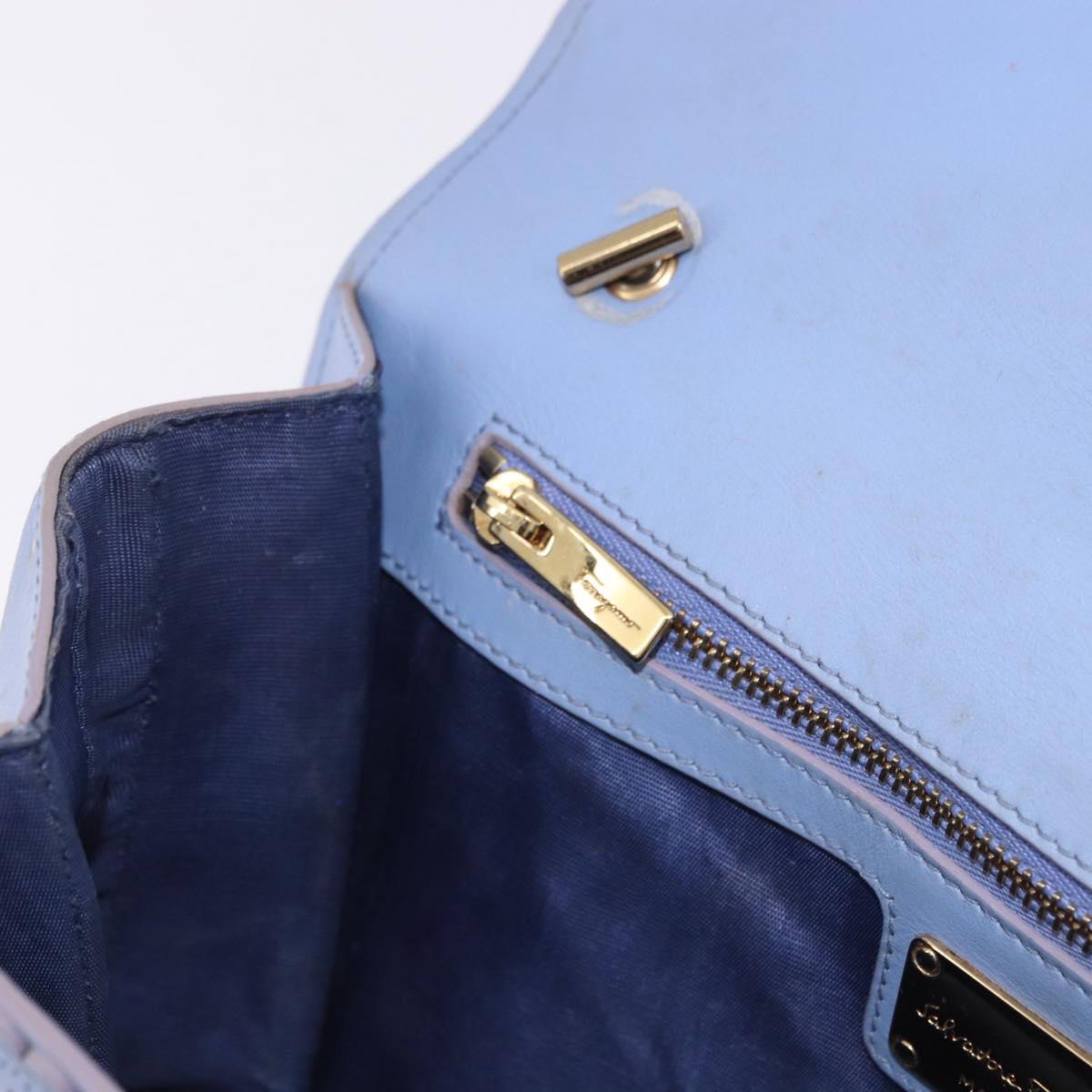 Salvatore Ferragamo Vala Chain Shoulder Bag Leather Blue Gold Auth BA14158