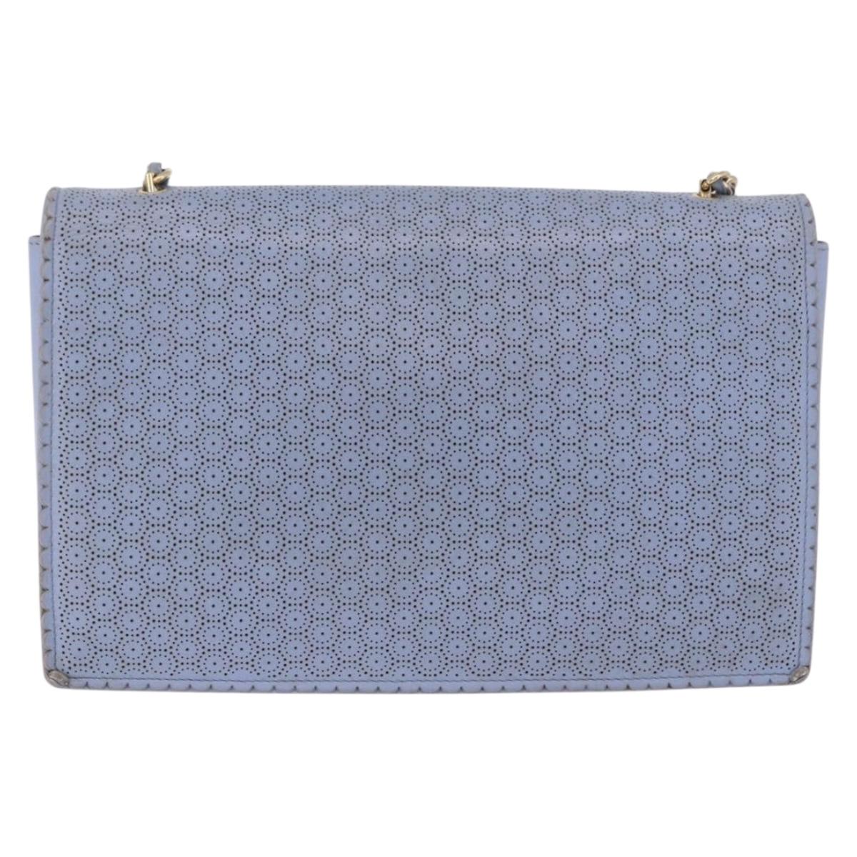 Salvatore Ferragamo Vala Chain Shoulder Bag Leather Blue Gold Auth BA14158