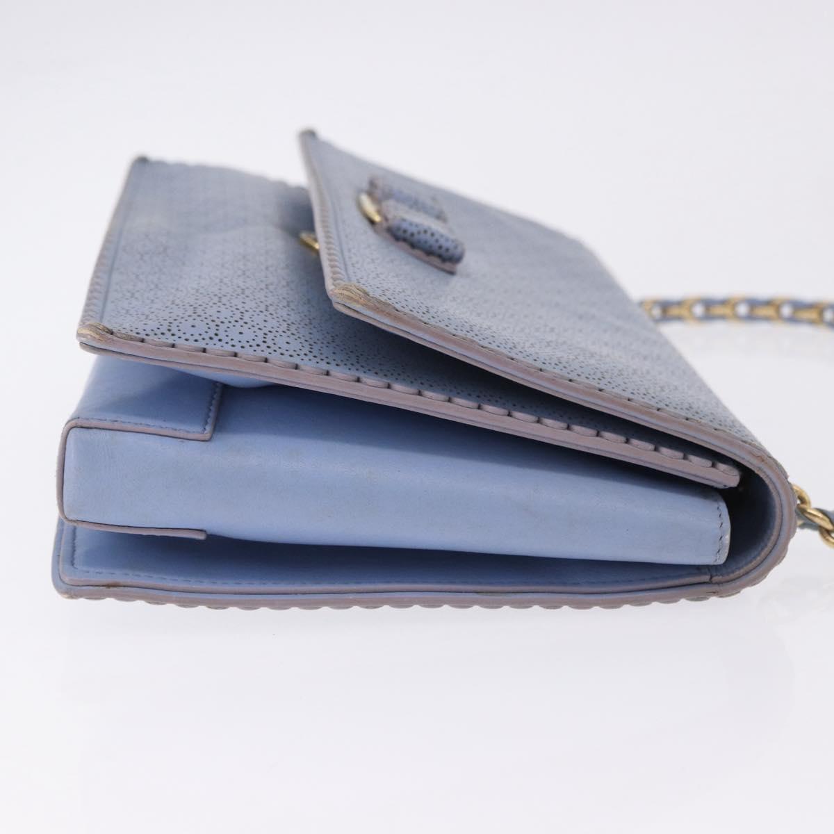 Salvatore Ferragamo Vala Chain Shoulder Bag Leather Blue Gold Auth BA14158