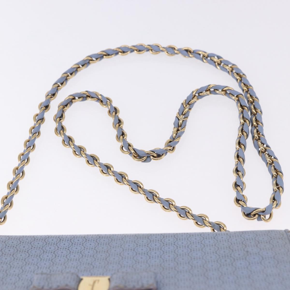 Salvatore Ferragamo Vala Chain Shoulder Bag Leather Blue Gold Auth BA14158