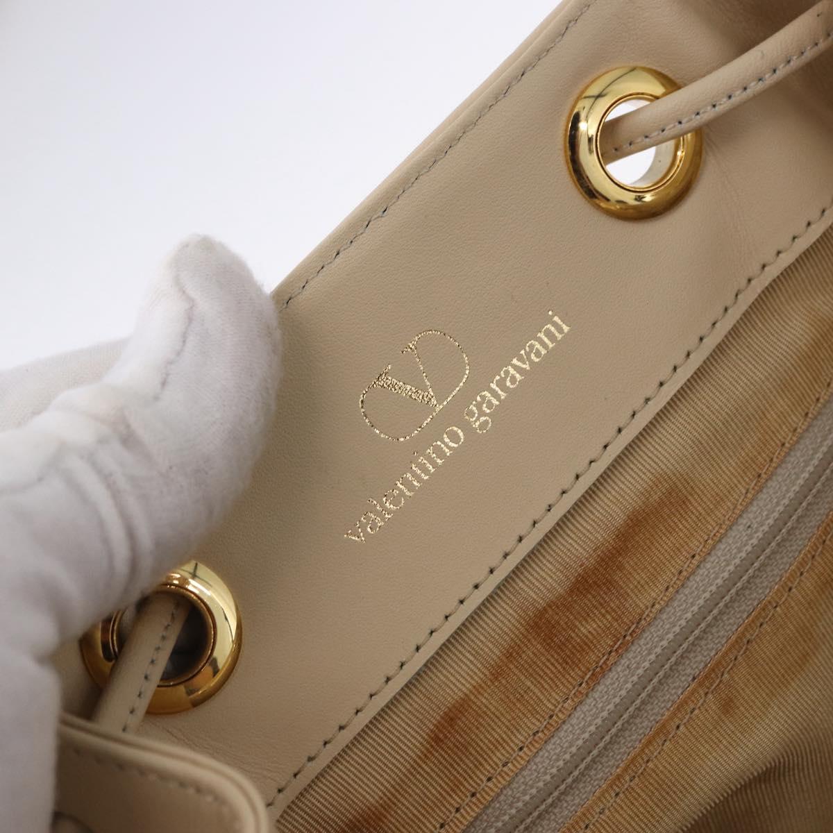 VALENTINO Drawstring Shoulder Bag Leather Ivory Auth BA14162V
