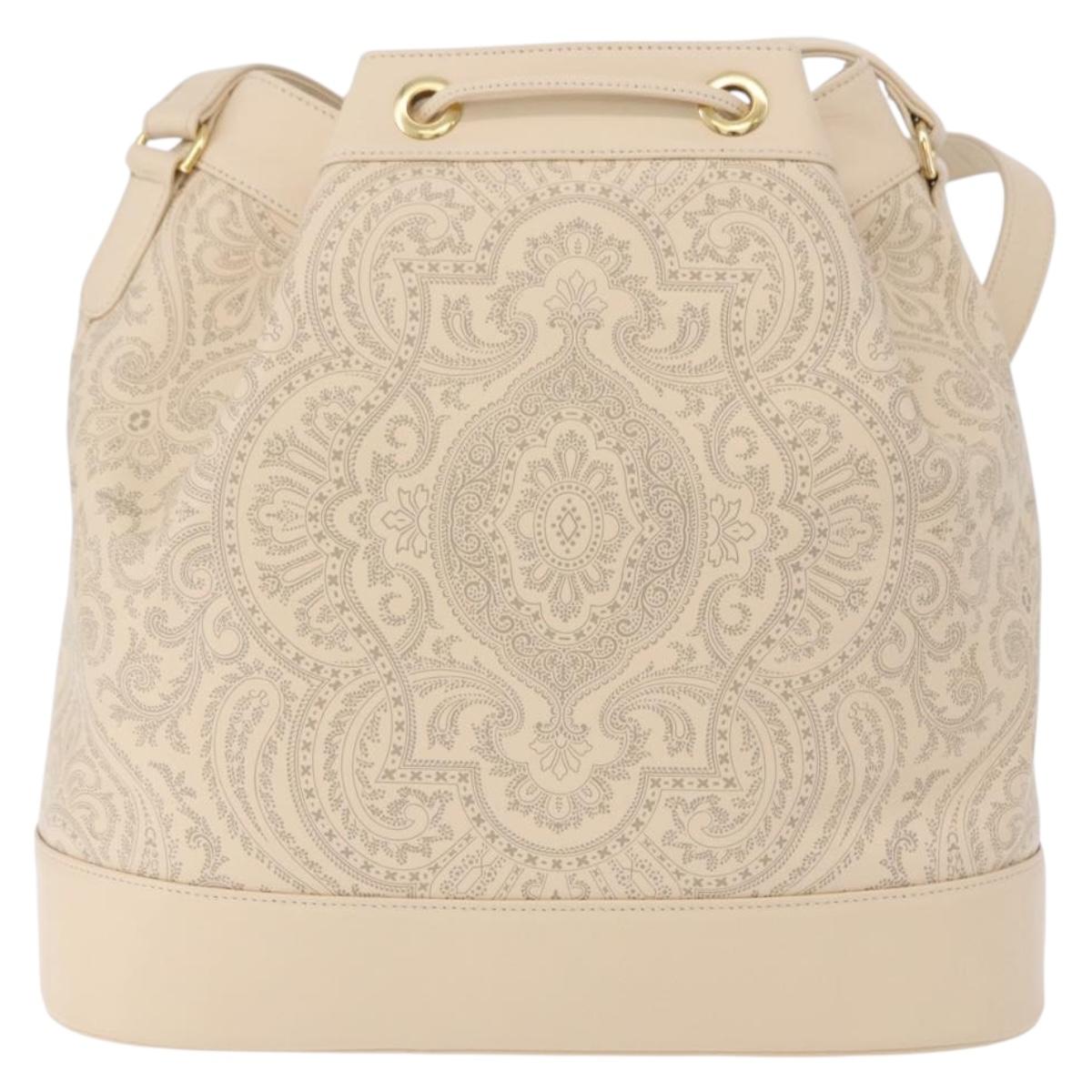 VALENTINO Drawstring Shoulder Bag Leather Ivory Auth BA14162V