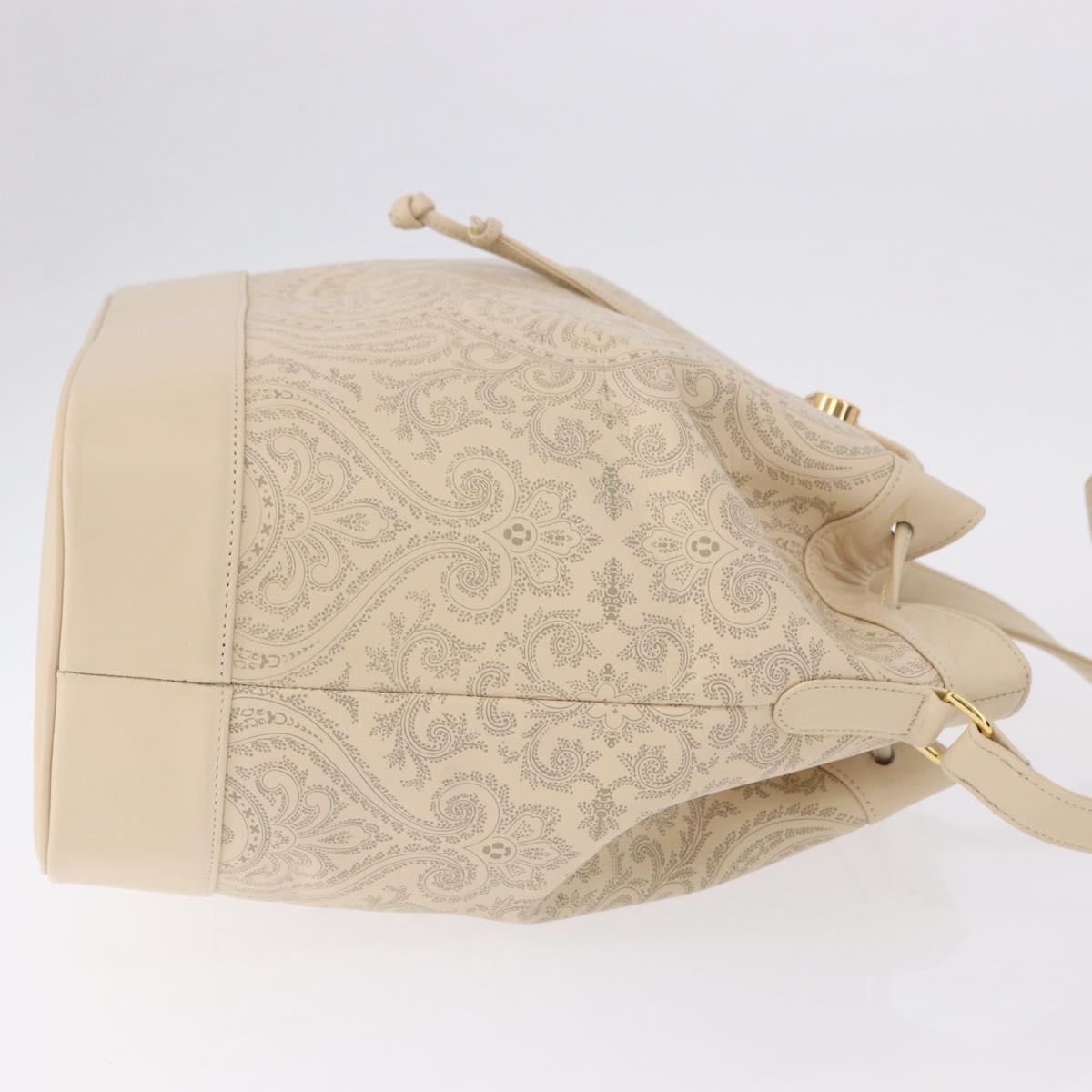 VALENTINO Drawstring Shoulder Bag Leather Ivory Auth BA14162V