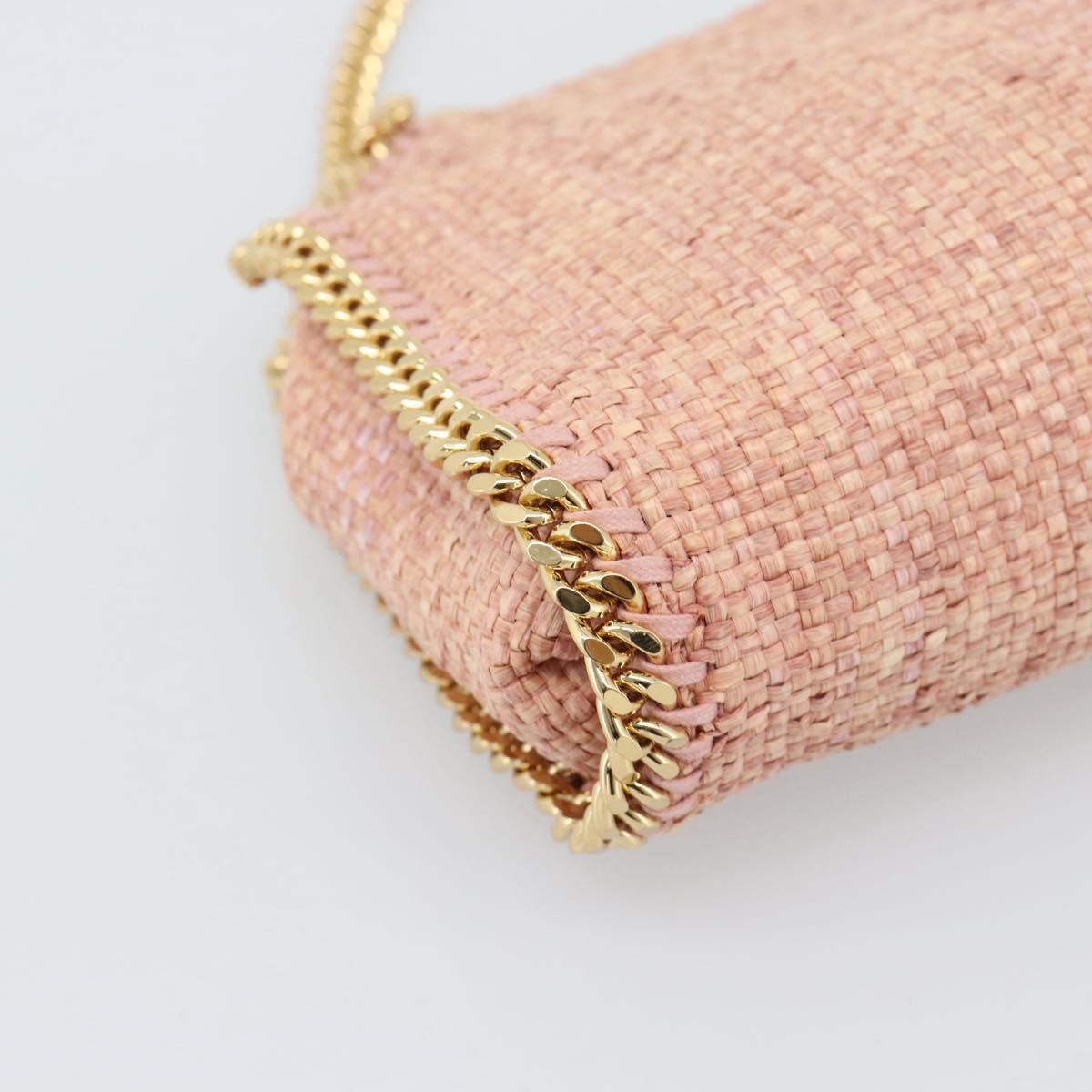 Stella MacCartney Raffia Falabella Chain Shoulder Bag Pink Gold Auth BA14163V