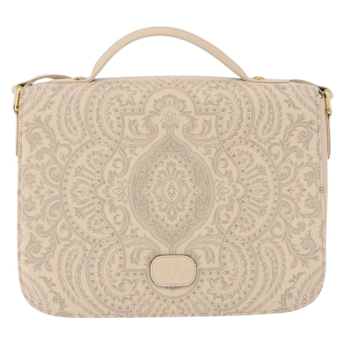 VALENTINO Shoulder Bag Leather 2way Ivory Gold Tone Auth BA14166V