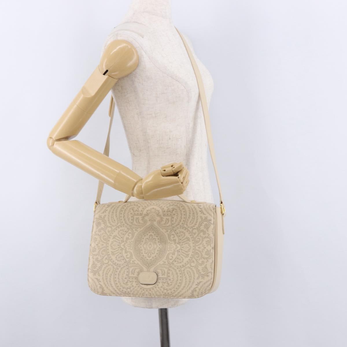 VALENTINO Shoulder Bag Leather 2way Ivory Gold Tone Auth BA14166V