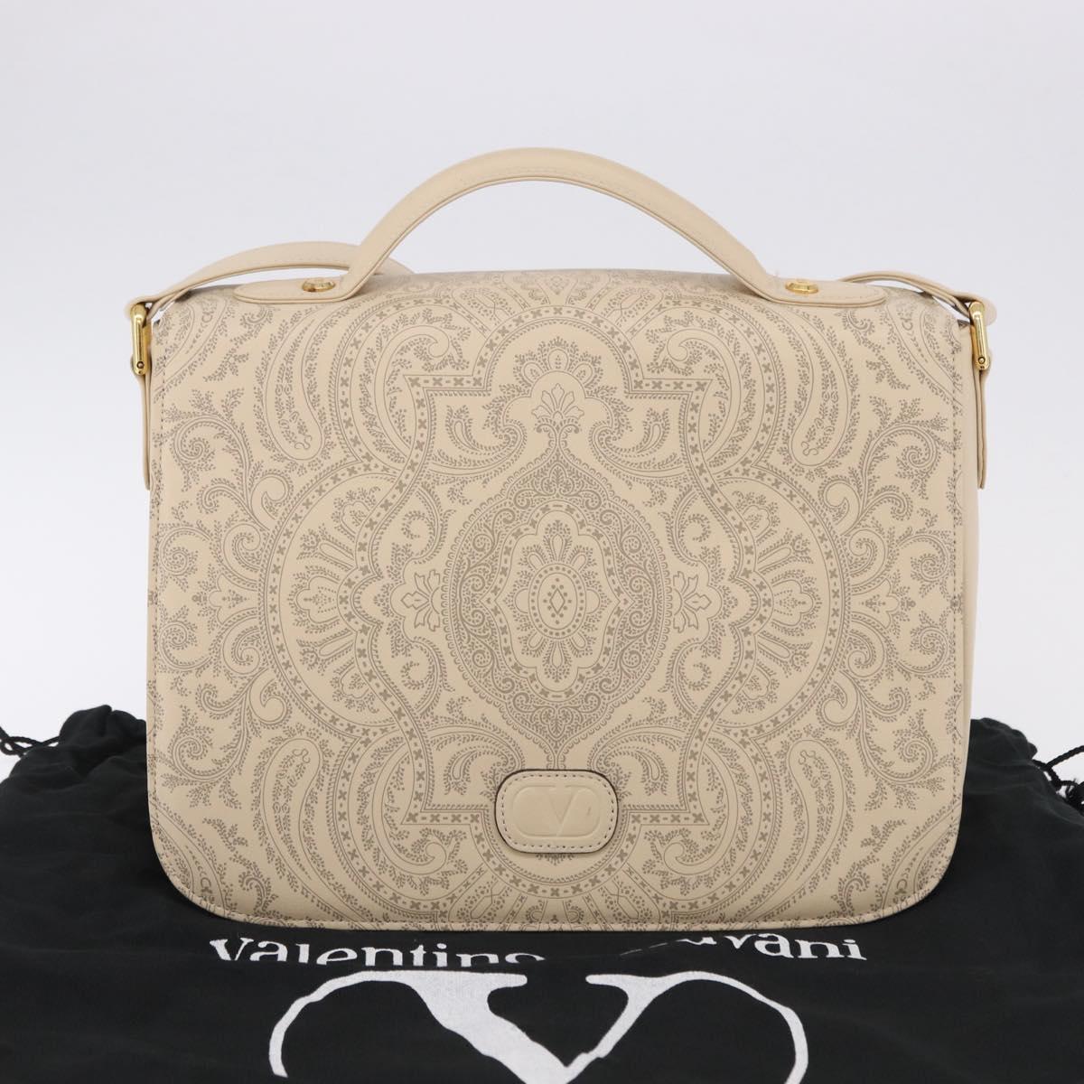 VALENTINO Shoulder Bag Leather 2way Ivory Gold Tone Auth BA14166V