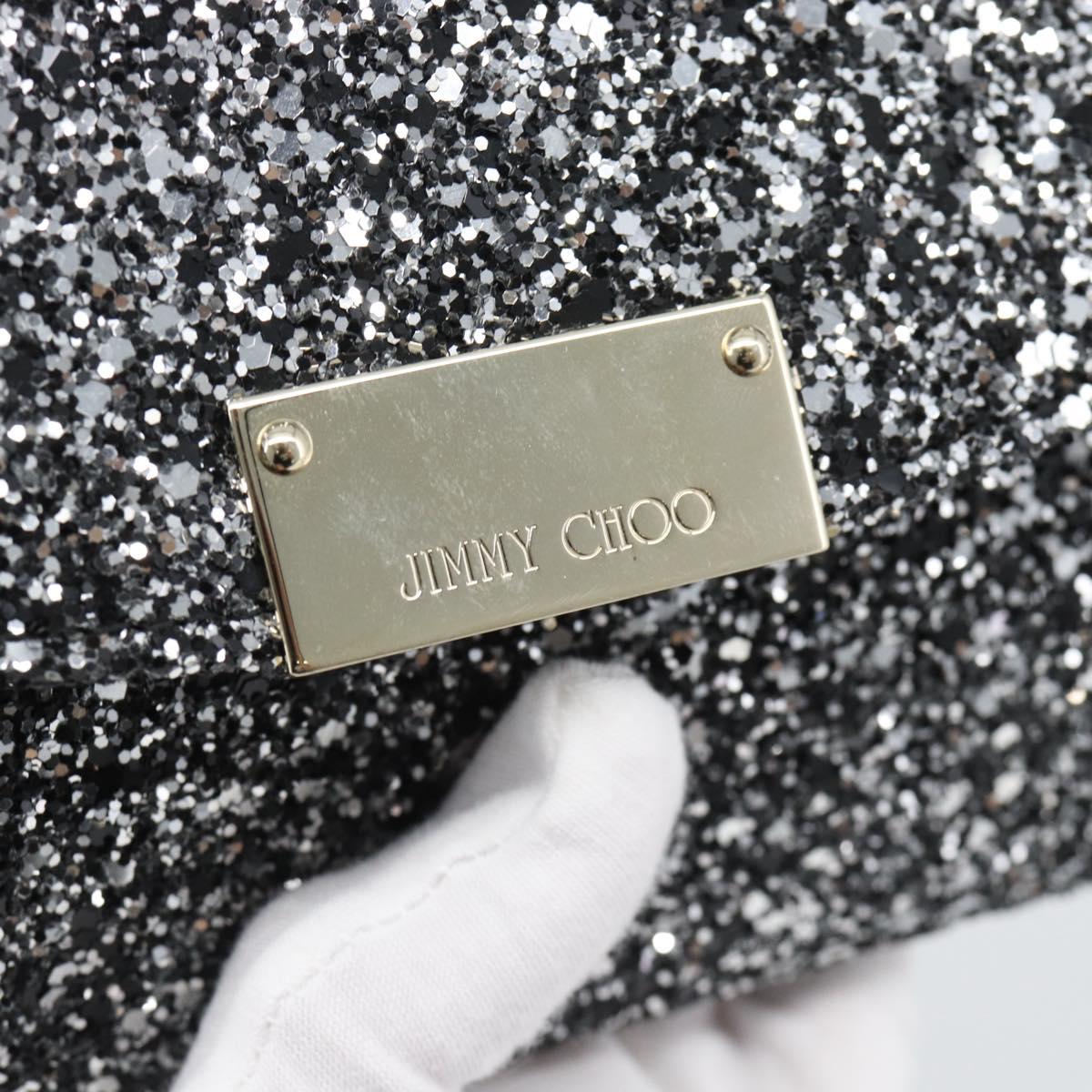 Jimmy Choo Glitter Chain Hand Bag Sequin Black Gold Tone Auth BA14167