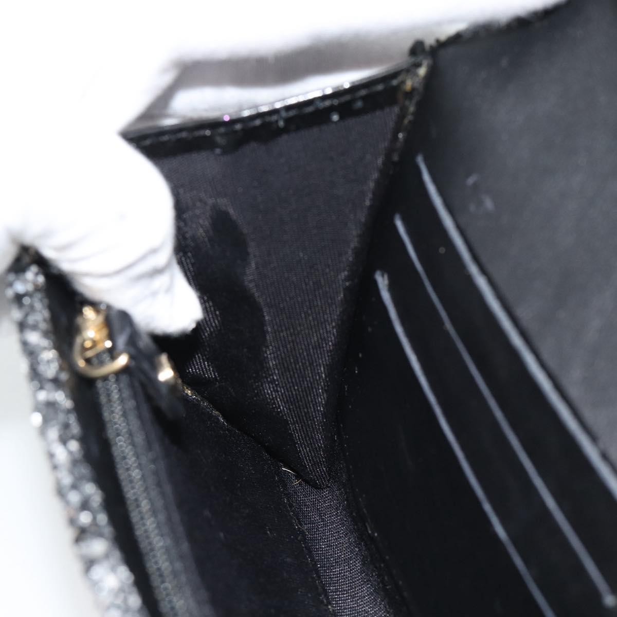 Jimmy Choo Glitter Chain Hand Bag Sequin Black Gold Tone Auth BA14167