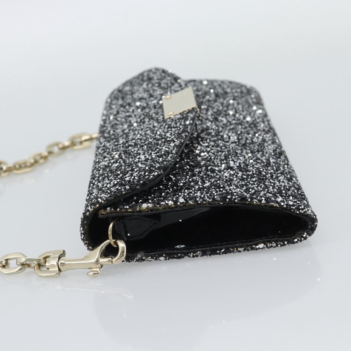 Jimmy Choo Glitter Chain Hand Bag Sequin Black Gold Tone Auth BA14167