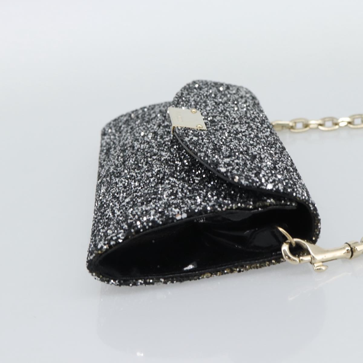 Jimmy Choo Glitter Chain Hand Bag Sequin Black Gold Tone Auth BA14167