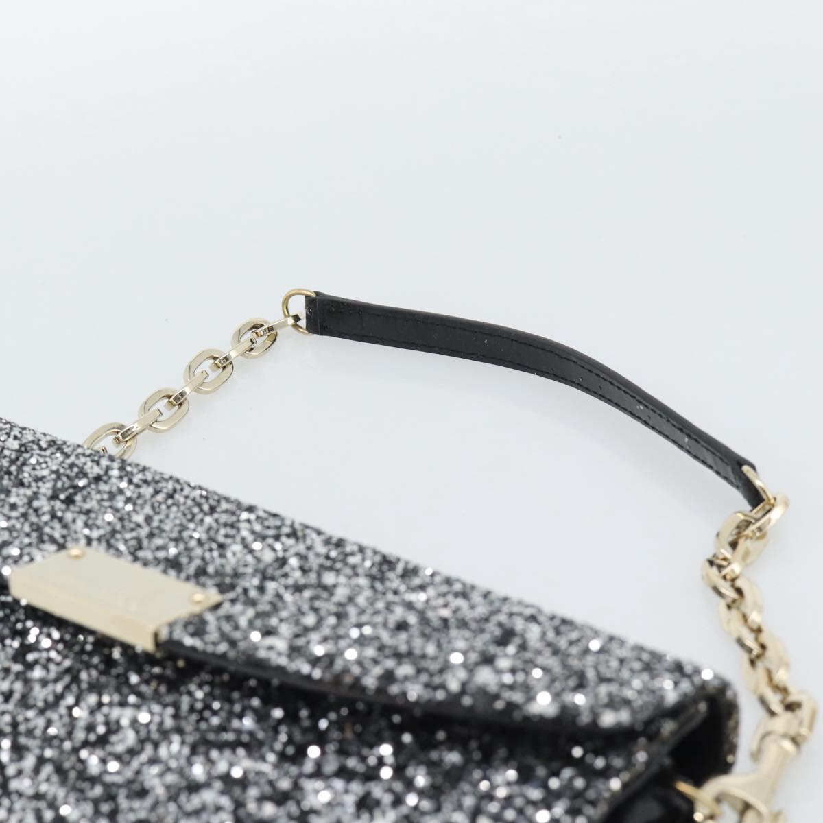 Jimmy Choo Glitter Chain Hand Bag Sequin Black Gold Tone Auth BA14167
