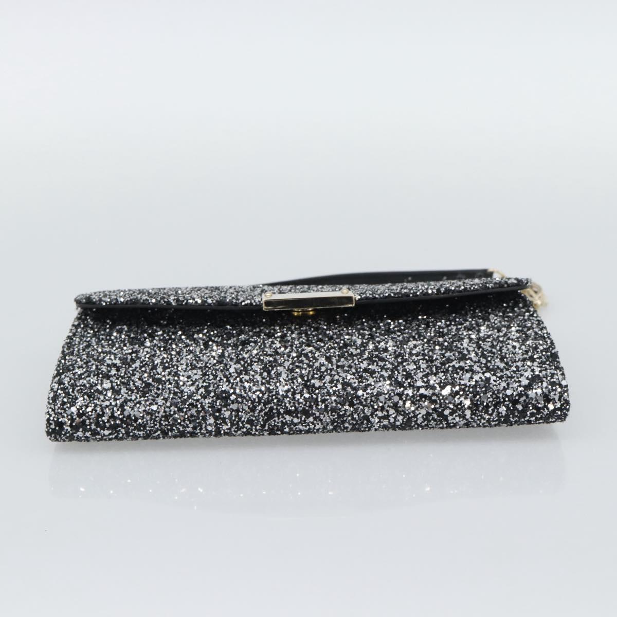 Jimmy Choo Glitter Chain Hand Bag Sequin Black Gold Tone Auth BA14167
