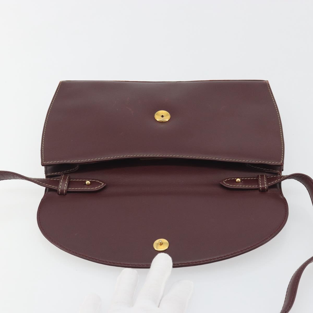 CARTIER Must Line Shoulder Bag Leather Bordeaux Gold Auth BA14172