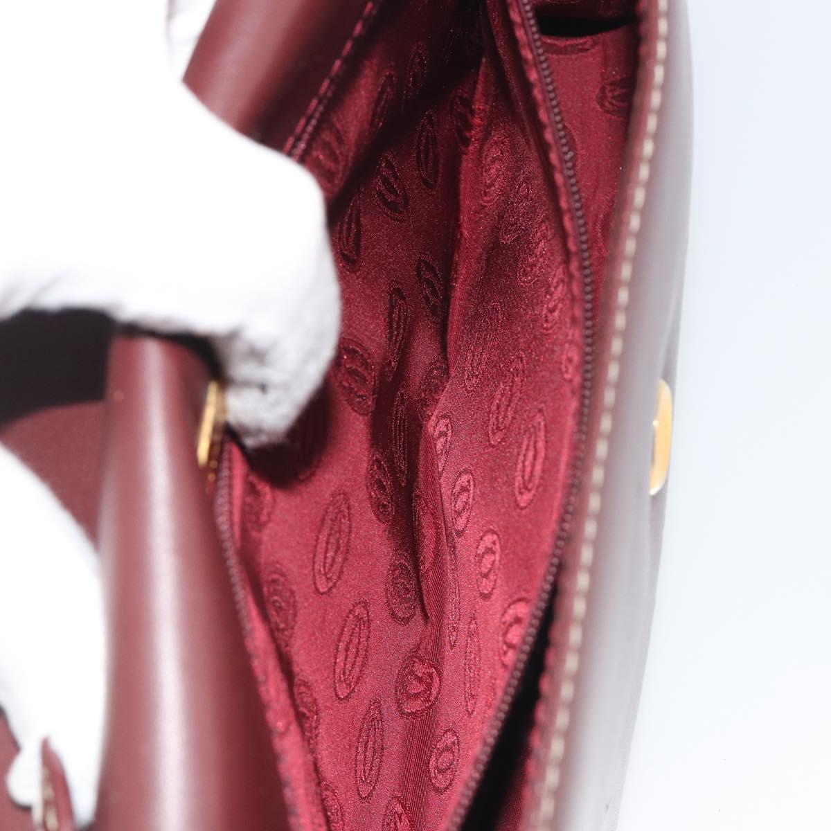 CARTIER Must Line Shoulder Bag Leather Bordeaux Gold Auth BA14172