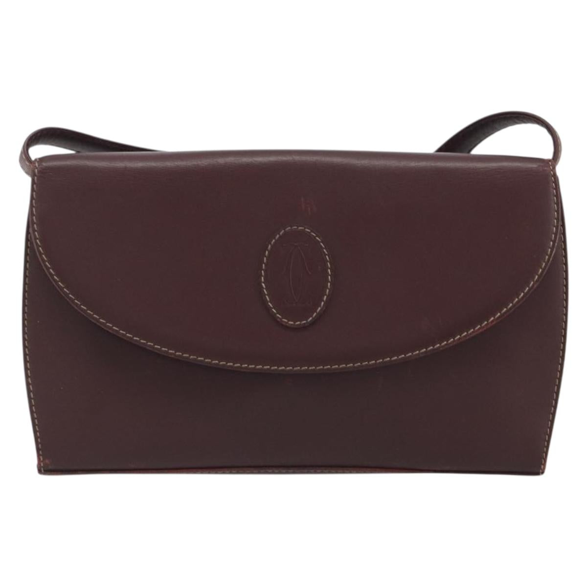 CARTIER Must Line Shoulder Bag Leather Bordeaux Gold Auth BA14172
