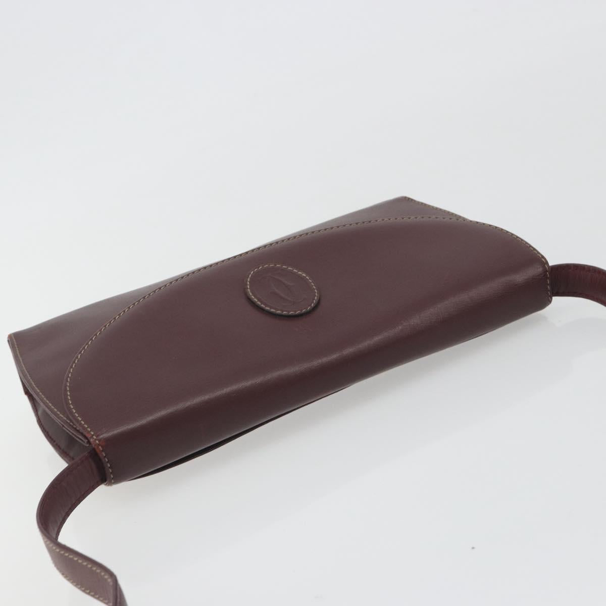 CARTIER Must Line Shoulder Bag Leather Bordeaux Gold Auth BA14172