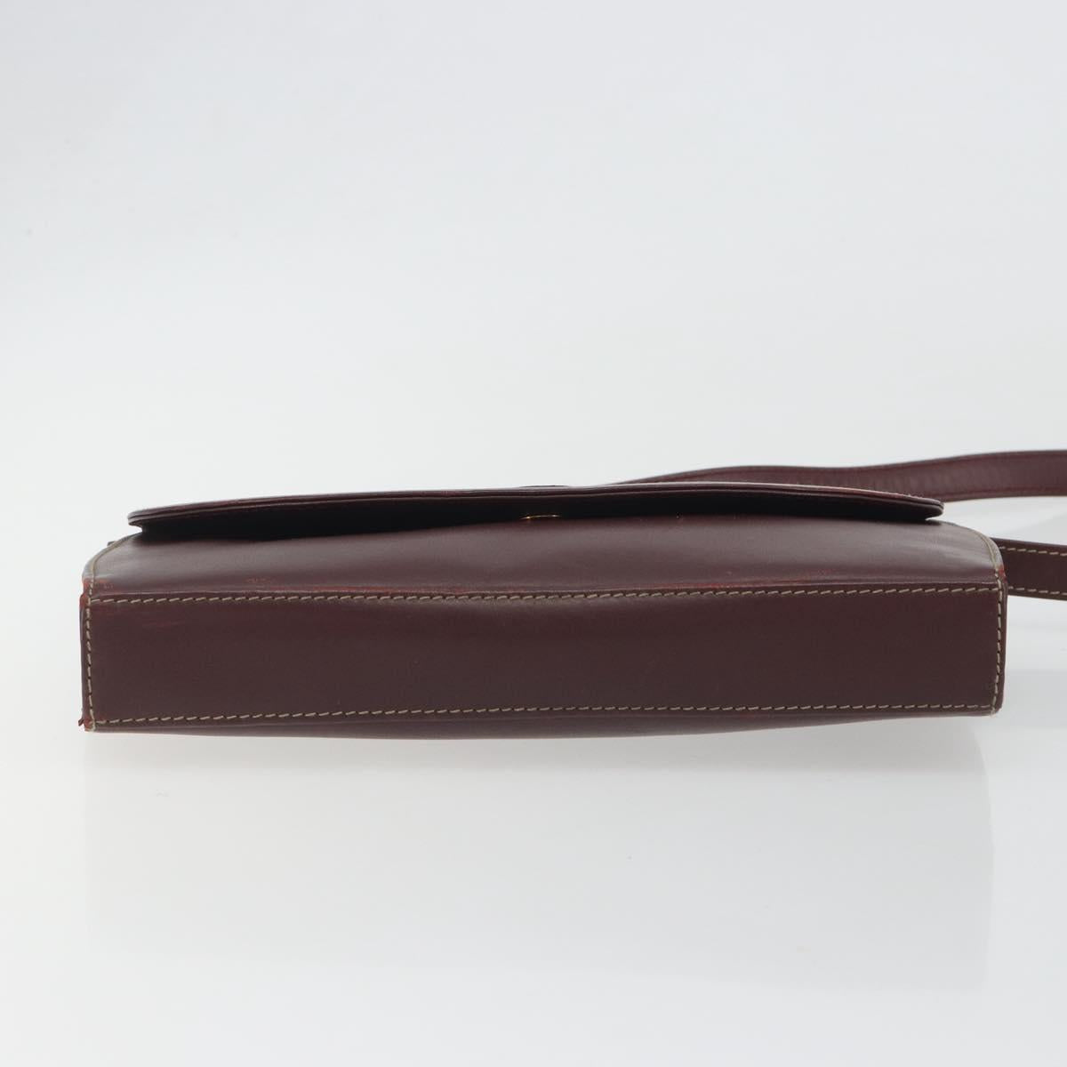 CARTIER Must Line Shoulder Bag Leather Bordeaux Gold Auth BA14172