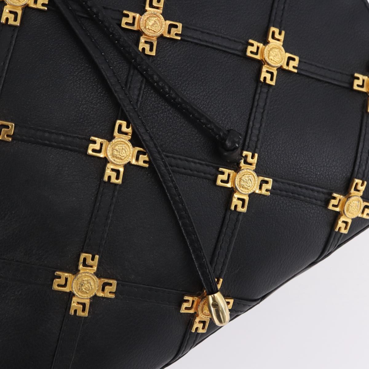 Gianni Versace Tote Bag Leather Black Gold Tone Auth BA14178V