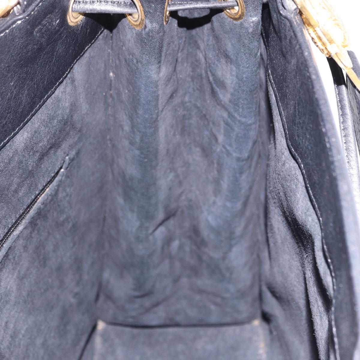 Gianni Versace Tote Bag Leather Black Gold Tone Auth BA14178V