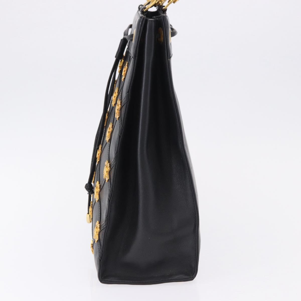 Gianni Versace Tote Bag Leather Black Gold Tone Auth BA14178V