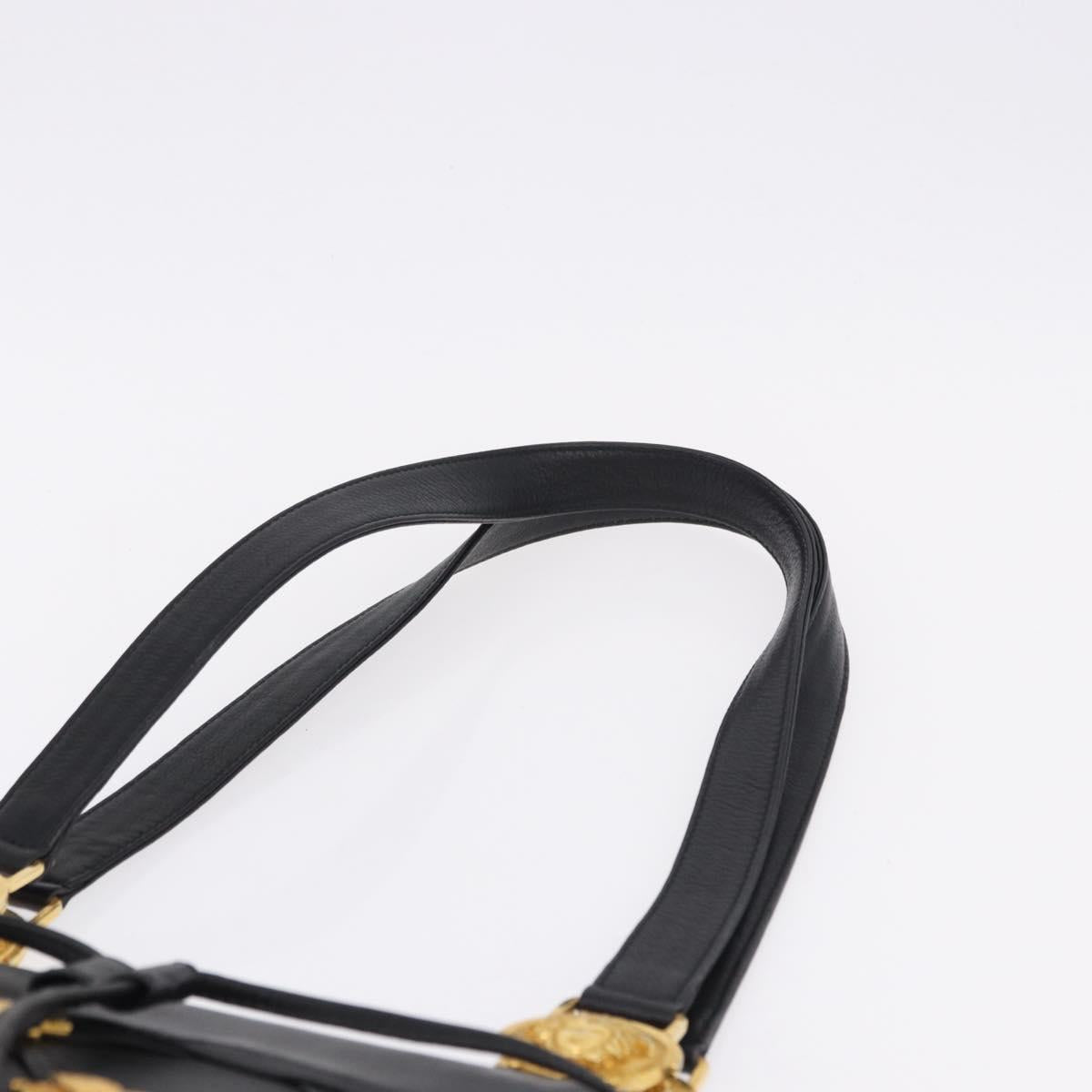 Gianni Versace Tote Bag Leather Black Gold Tone Auth BA14178V