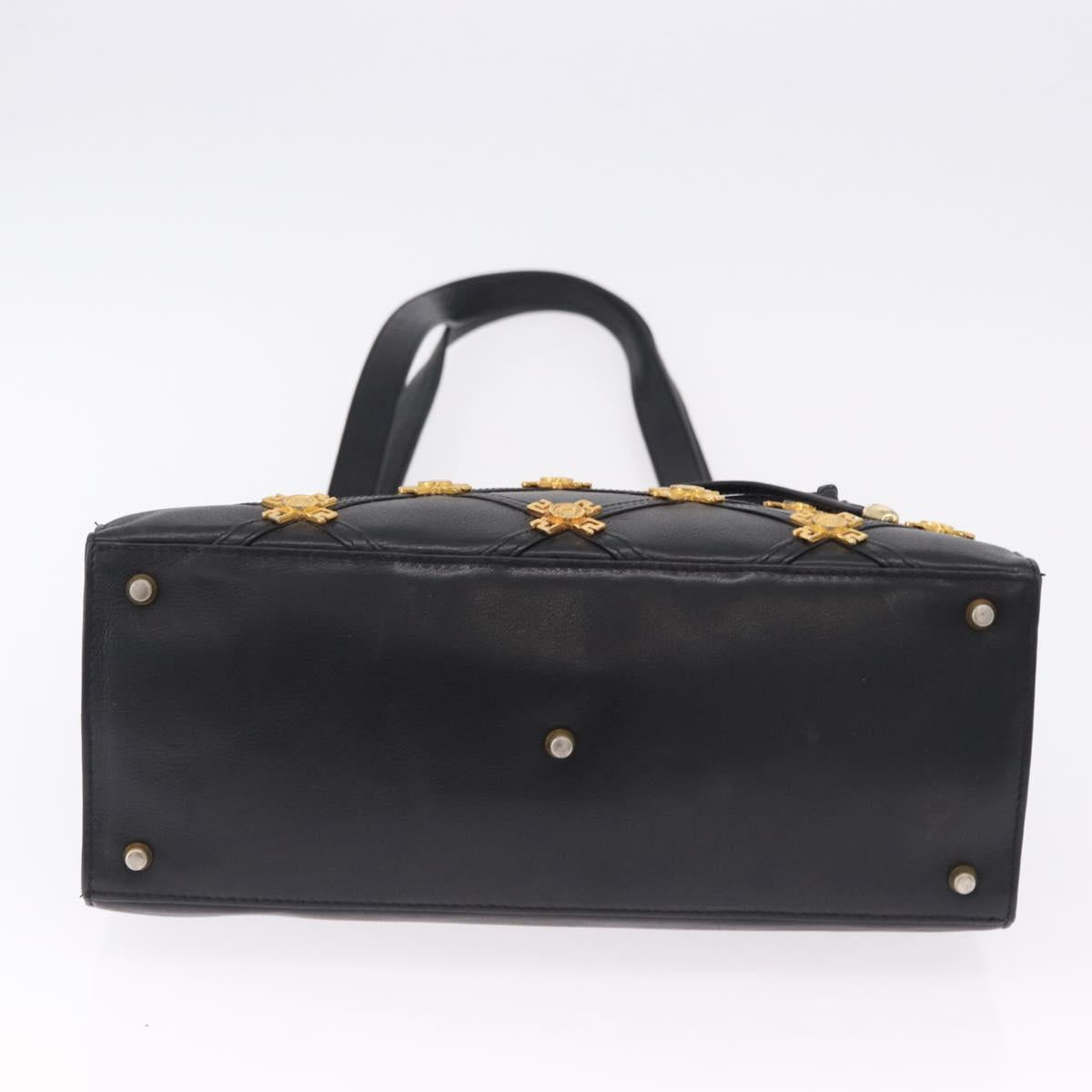 Gianni Versace Tote Bag Leather Black Gold Tone Auth BA14178V