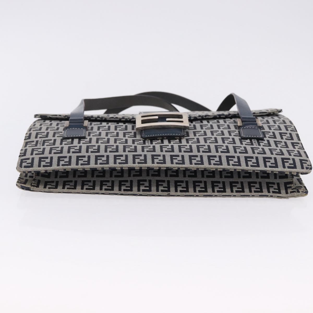 FENDI Zucchino Canvas Mamma Baguette Hand Bag Navy Silver Auth BA14179A