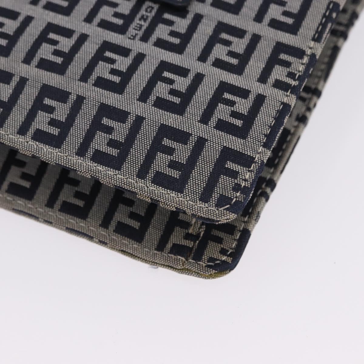 FENDI Zucchino Canvas Mamma Baguette Hand Bag Navy Silver Auth BA14179A