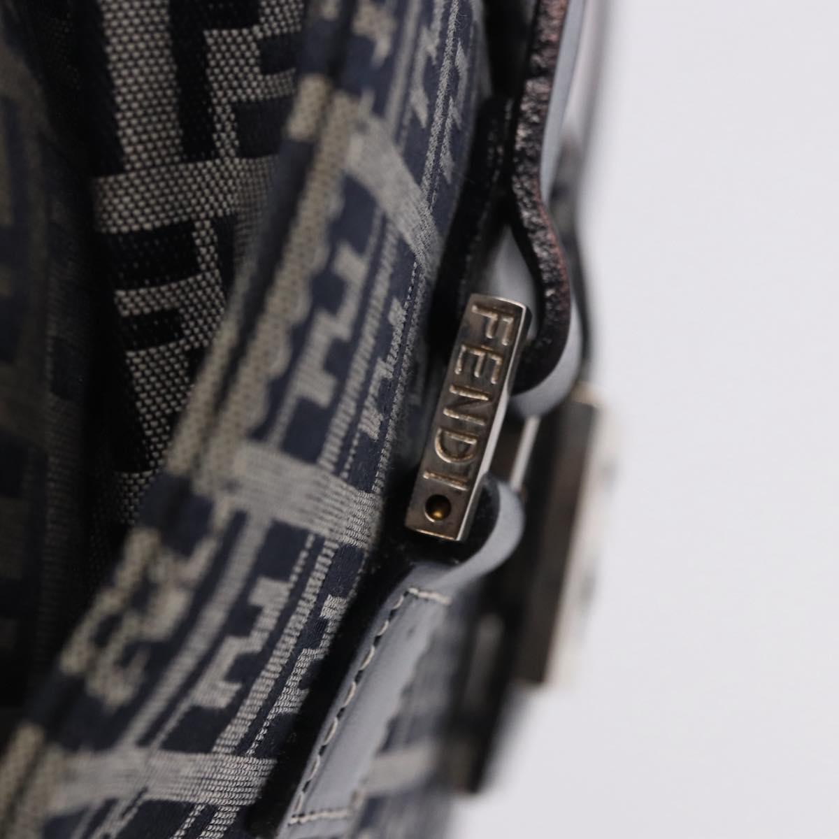 FENDI Zucchino Canvas Mamma Baguette Hand Bag Navy Silver Auth BA14179A