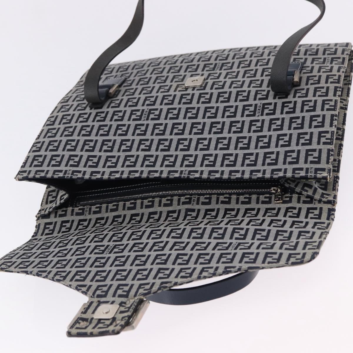 FENDI Zucchino Canvas Mamma Baguette Hand Bag Navy Silver Auth BA14179A