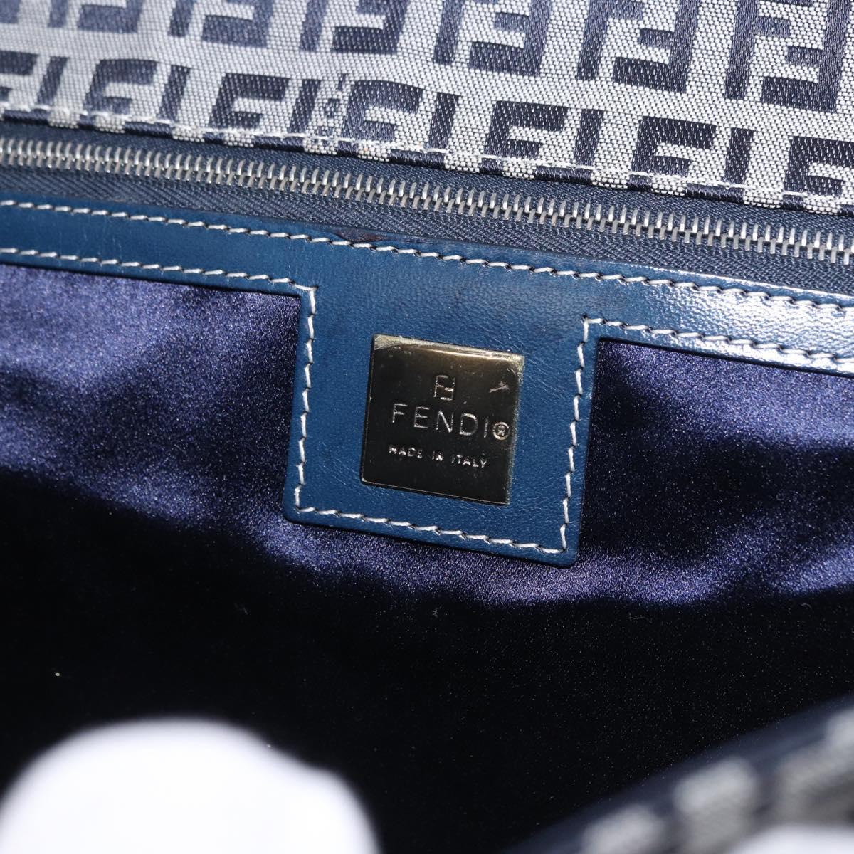 FENDI Zucchino Canvas Mamma Baguette Hand Bag Navy Silver Auth BA14179A