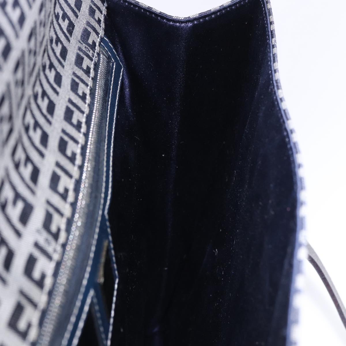FENDI Zucchino Canvas Mamma Baguette Hand Bag Navy Silver Auth BA14179A