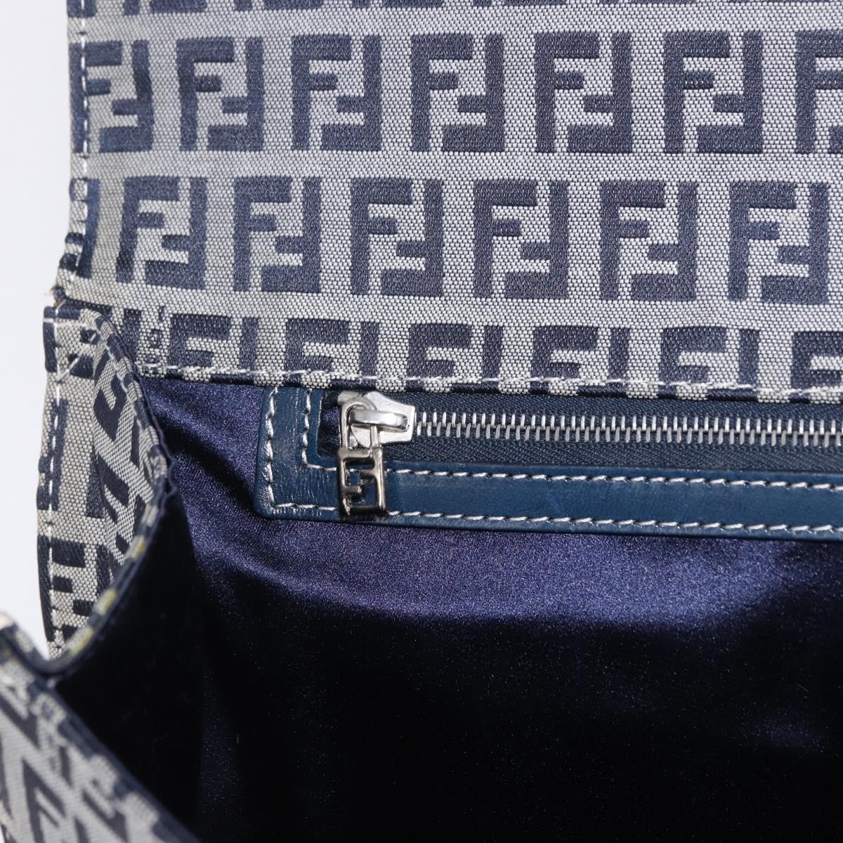FENDI Zucchino Canvas Mamma Baguette Hand Bag Navy Silver Auth BA14179A