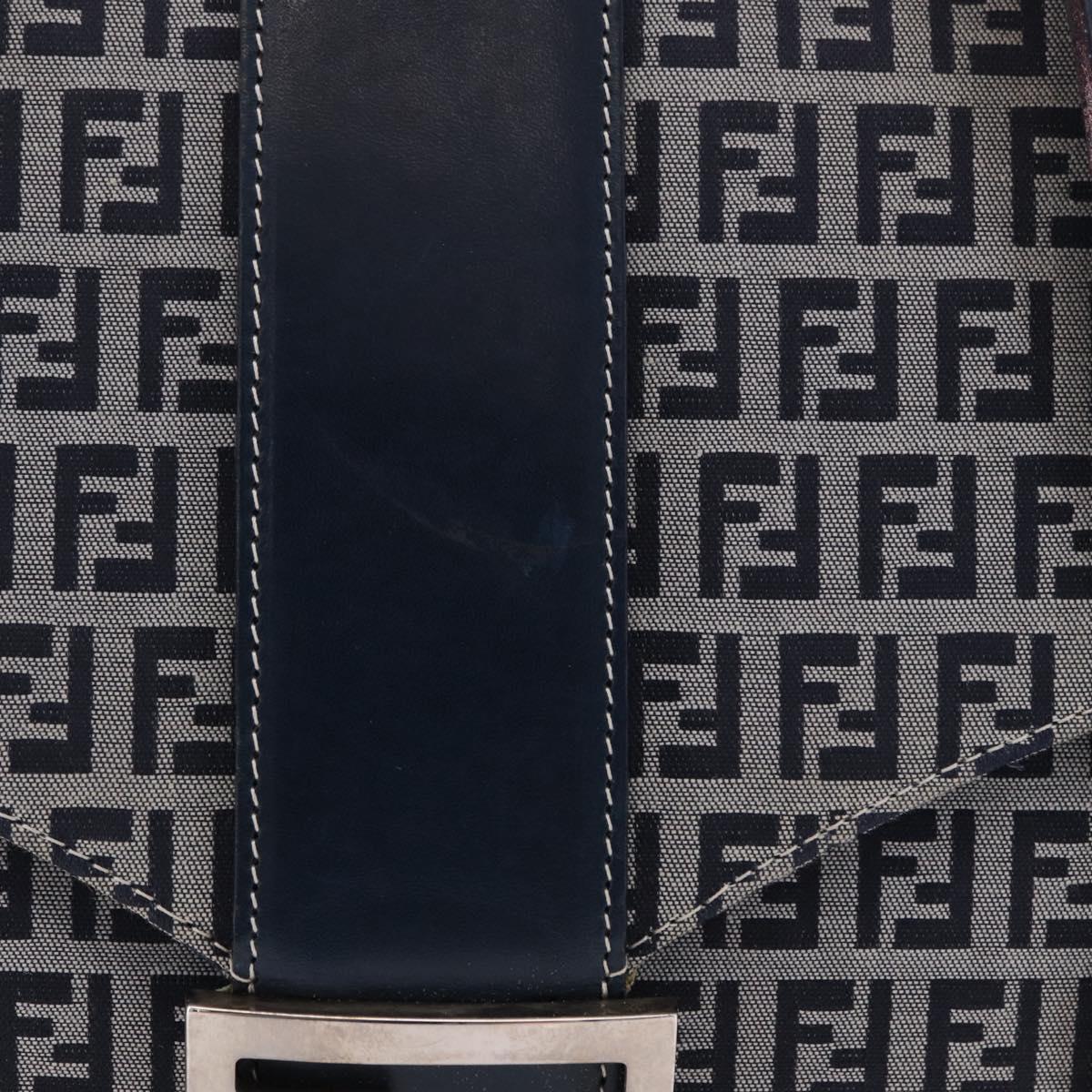FENDI Zucchino Canvas Mamma Baguette Hand Bag Navy Silver Auth BA14179A