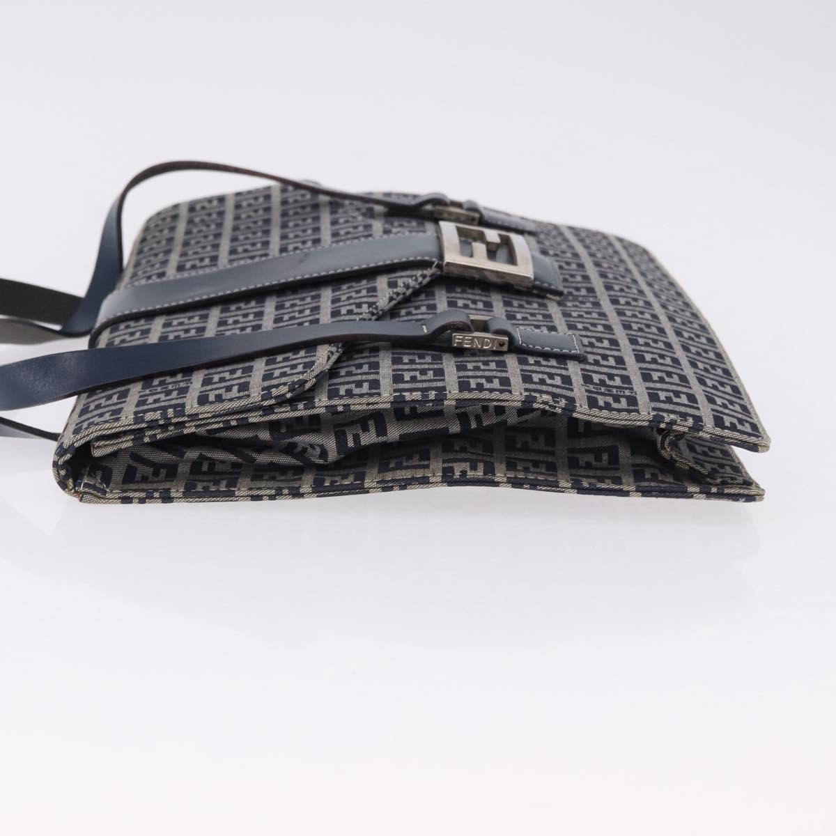 FENDI Zucchino Canvas Mamma Baguette Hand Bag Navy Silver Auth BA14179A