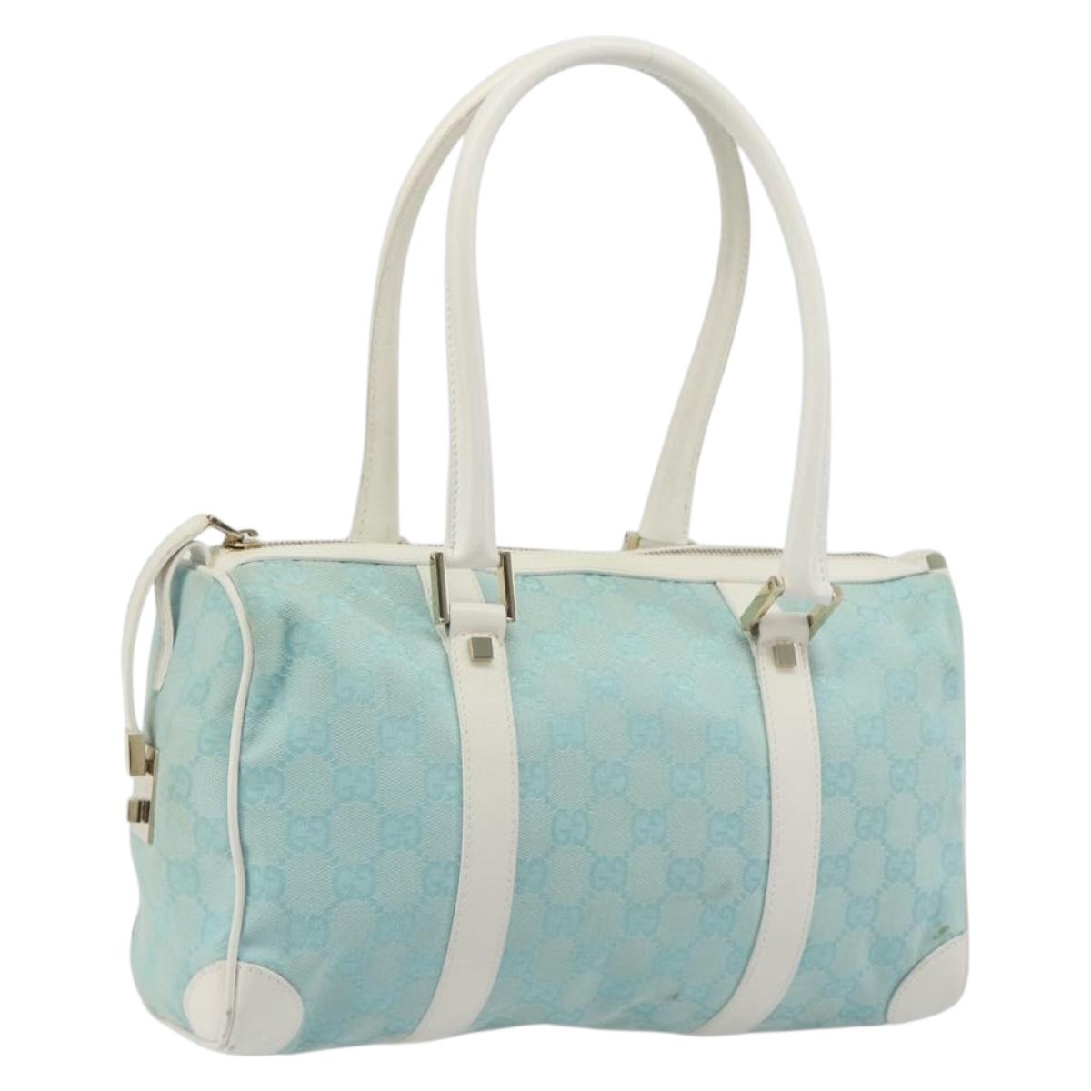 GUCCI GG Canvas Hand Bag Light Blue Gold 000 0851 Auth BA14180A