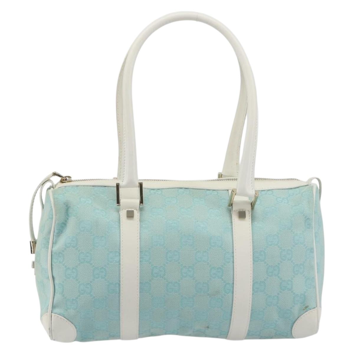 GUCCI GG Canvas Hand Bag Light Blue Gold 000 0851 Auth BA14180A