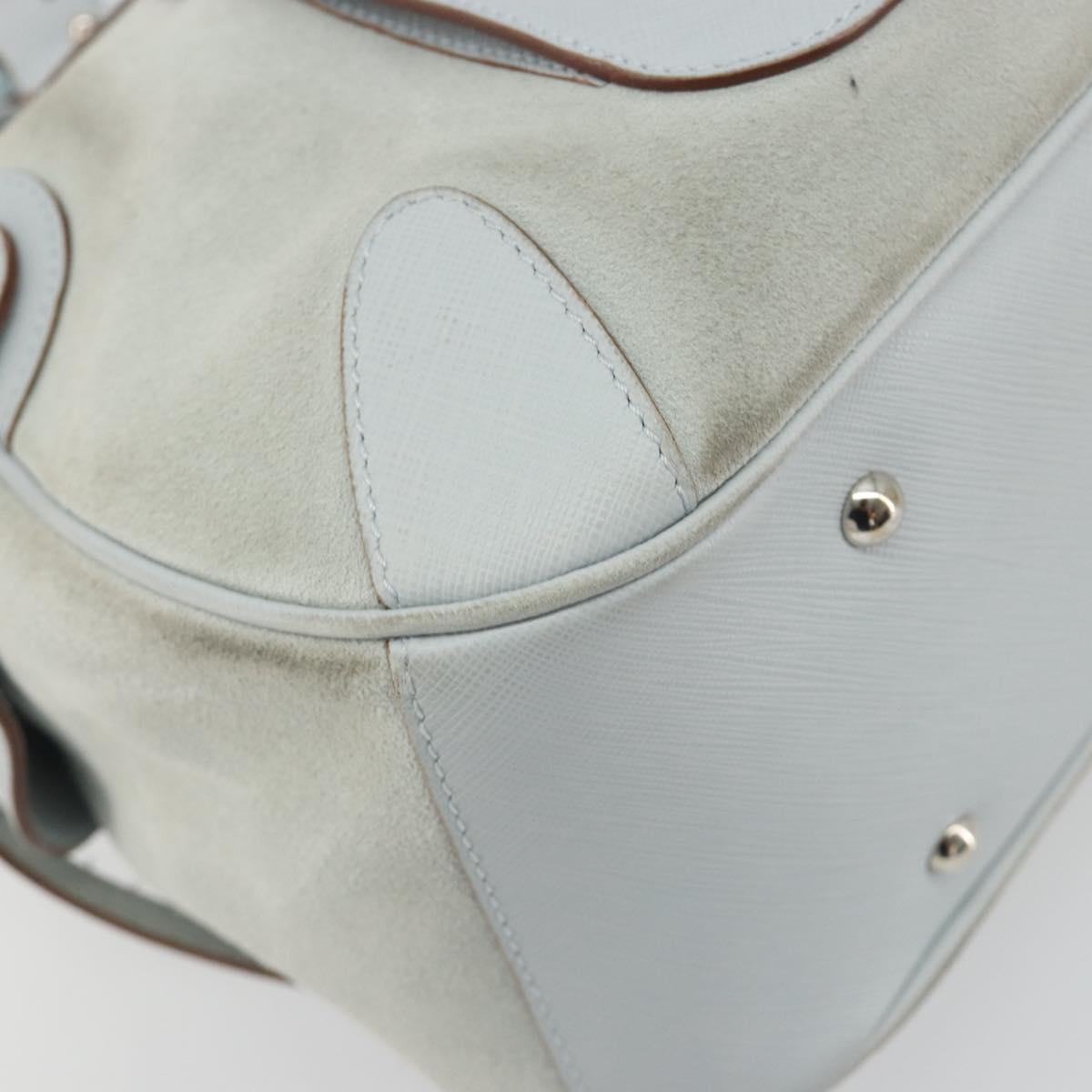 Salvatore Ferragamo Gancini Hand Bag Suede Light Blue Silver Auth BA14181