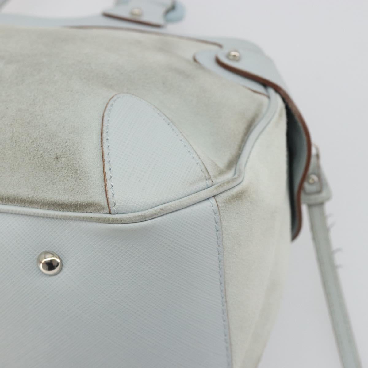 Salvatore Ferragamo Gancini Hand Bag Suede Light Blue Silver Auth BA14181