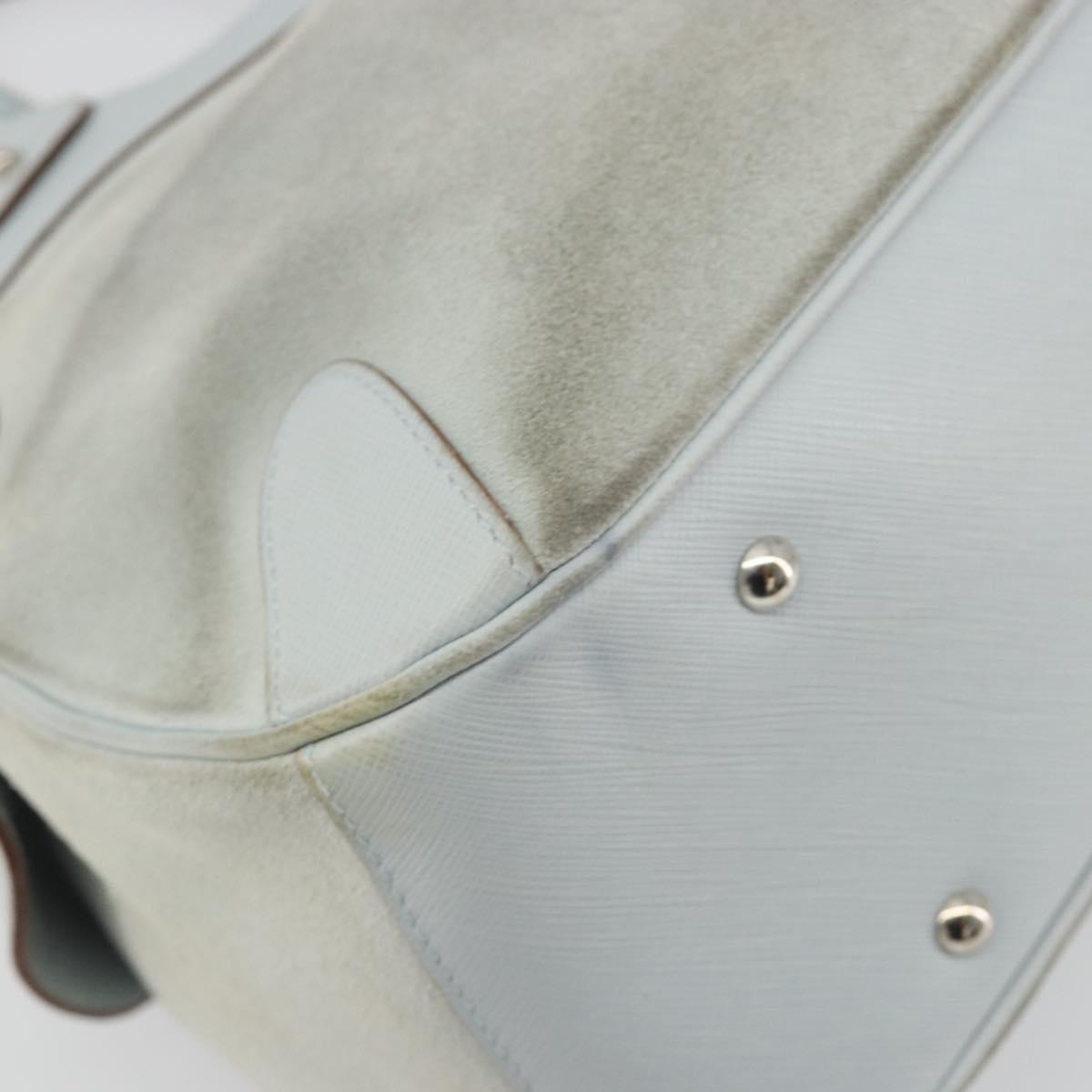 Salvatore Ferragamo Gancini Hand Bag Suede Light Blue Silver Auth BA14181