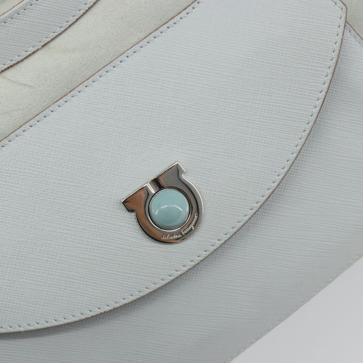 Salvatore Ferragamo Gancini Hand Bag Suede Light Blue Silver Auth BA14181
