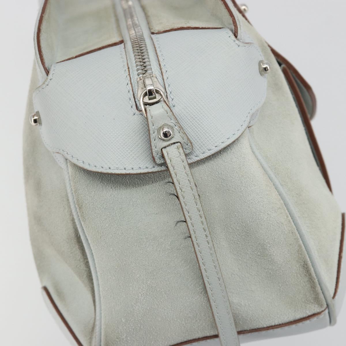 Salvatore Ferragamo Gancini Hand Bag Suede Light Blue Silver Auth BA14181