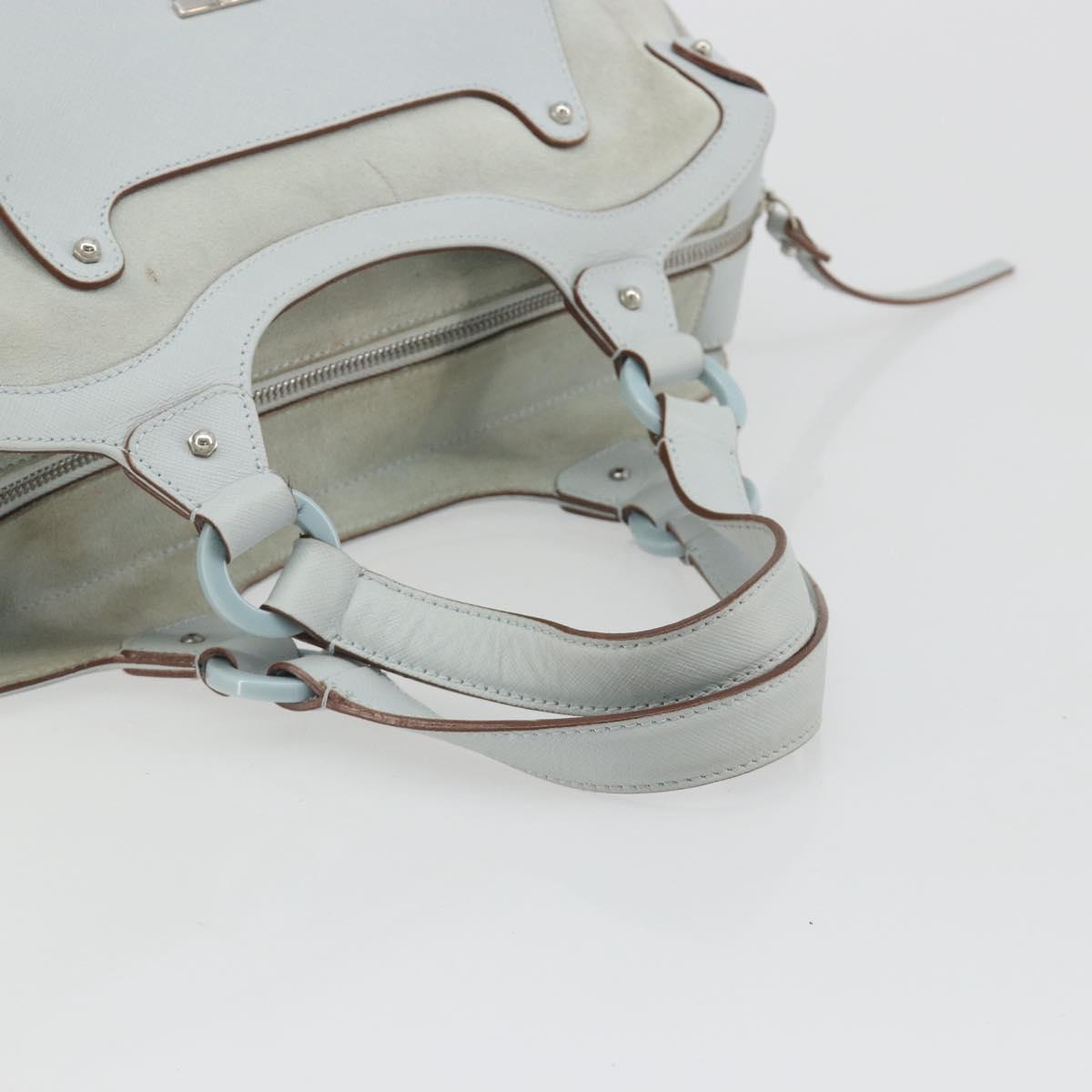 Salvatore Ferragamo Gancini Hand Bag Suede Light Blue Silver Auth BA14181