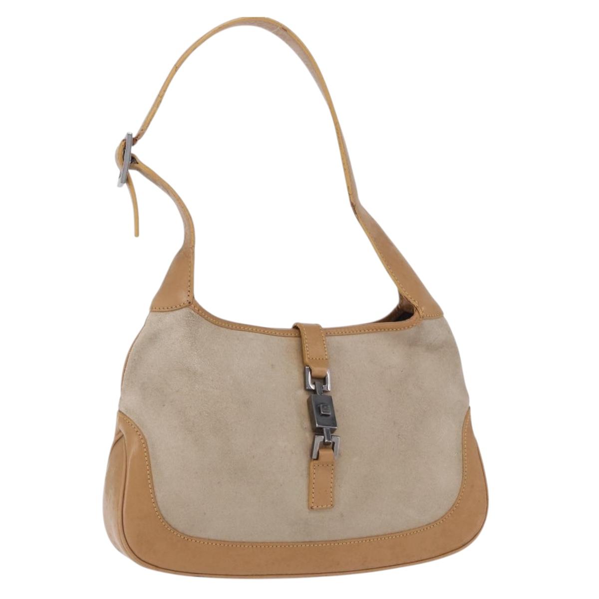 GUCCI Jackie Shoulder Bag Suede Beige Silver 001 3735 Auth BA14182