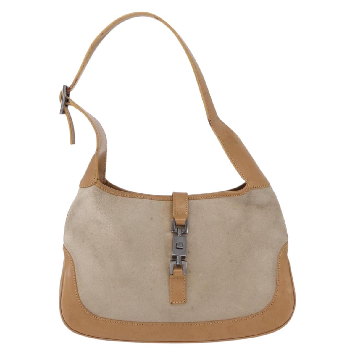 GUCCI Jackie Shoulder Bag Suede Beige Silver 001 3735 Auth BA14182