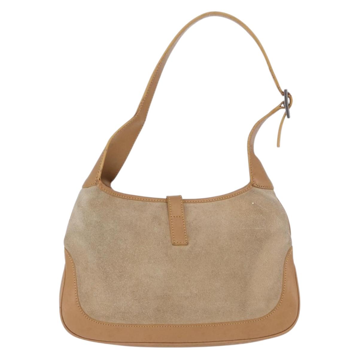 GUCCI Jackie Shoulder Bag Suede Beige Silver 001 3735 Auth BA14182