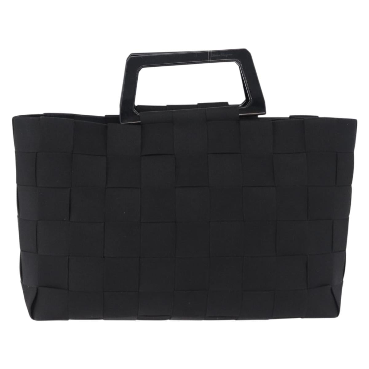 Salvatore Ferragamo Hand Bag Canvas Black Silver Auth BA14183