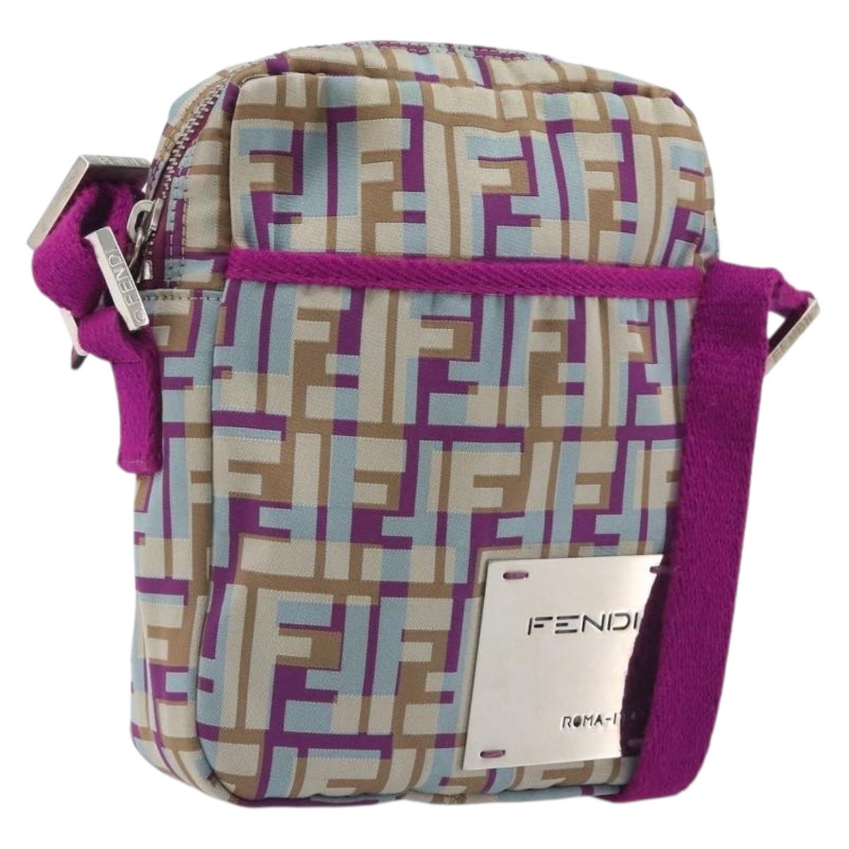 FENDI Zucca Canvas Shoulder Bag Purple Silver Auth BA14184